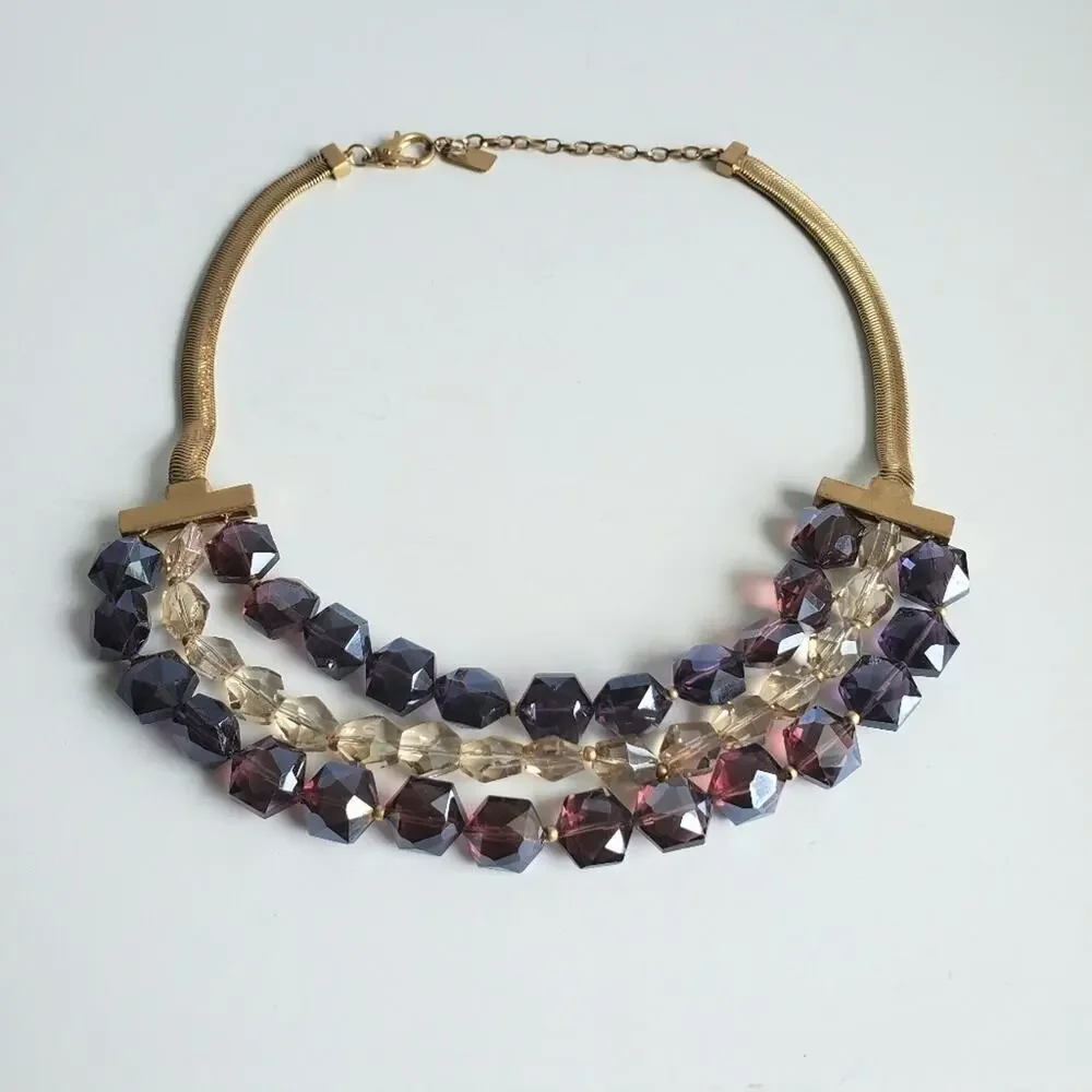 Vintage Kenneth Cole‎ Necklace Gold Tone Faceted Amethyst Purple Crystal Beads